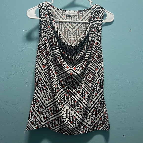 (2) Calvin Klein Sleeveless Blouses Woman Size Small White and Black abstract - Picture 3 of 8